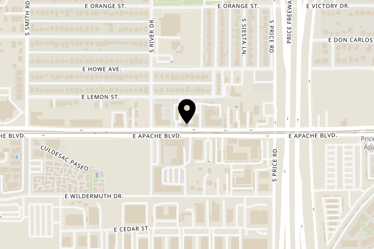Map showing the location of Gyro 101 Tempe on 2126 E Apache Blvd in Tempe